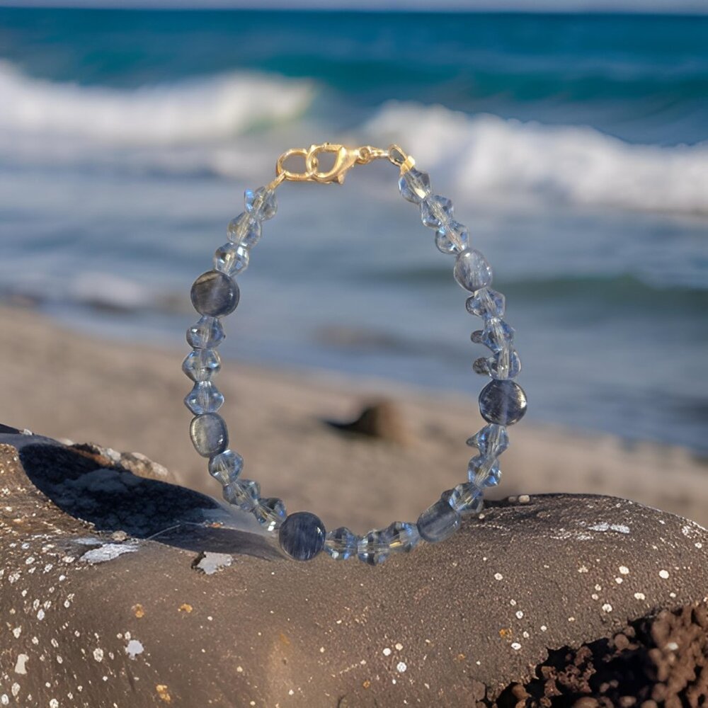 Kyanite and crystal bracelet~ 7 in.